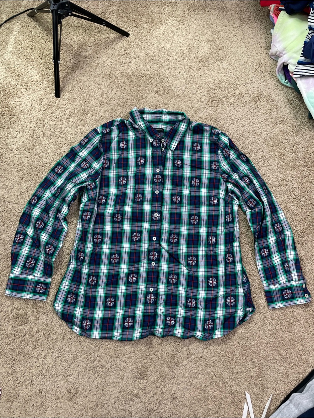 Talbots Green and Navy‎ Plaid Button-Down Shirt
